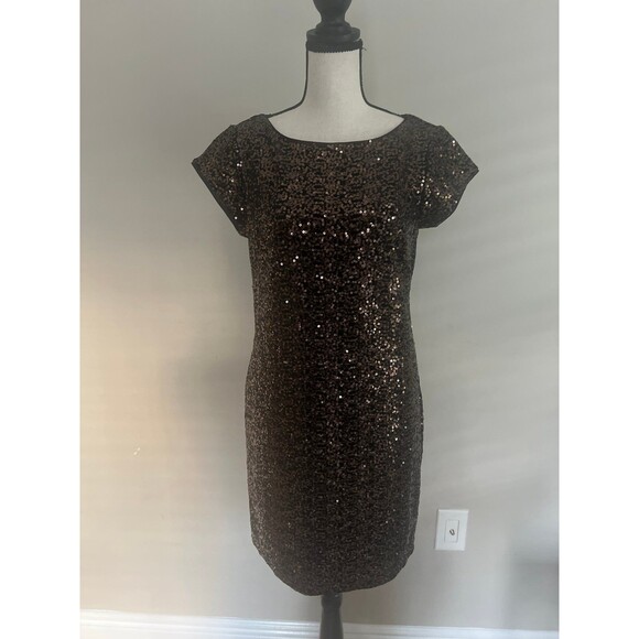 Eliza J Dress Women’s 6 Black Gold Sheath Mini Velvet Sequins Cap Sleeves - Picture 2 of 6